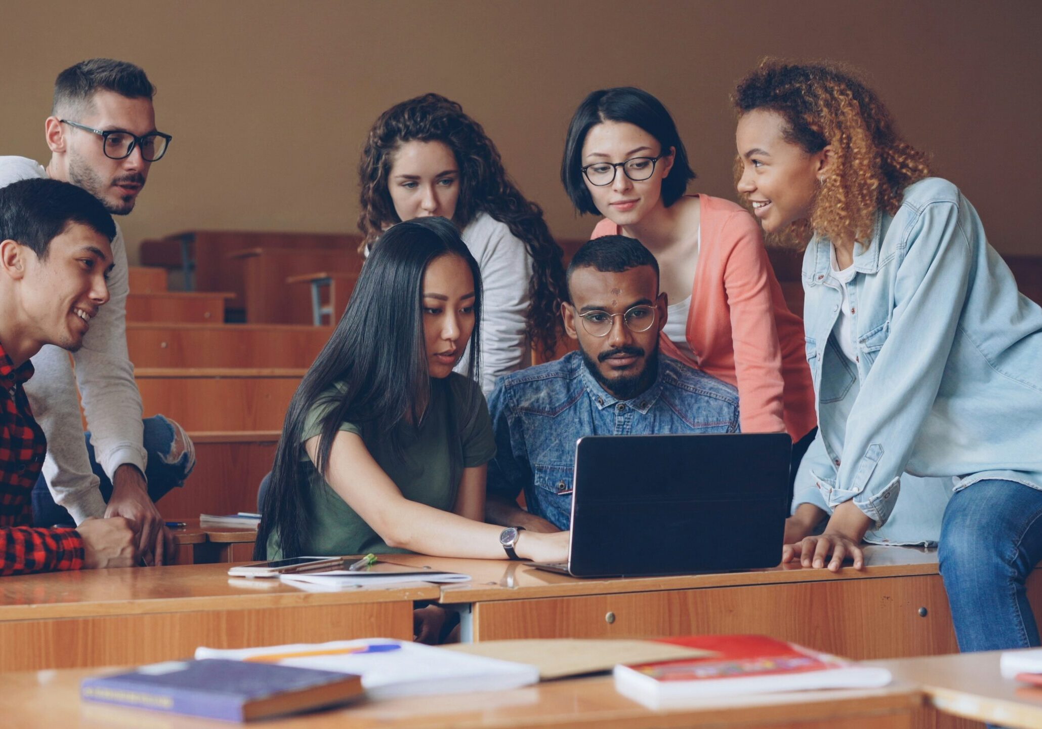 People around a computer